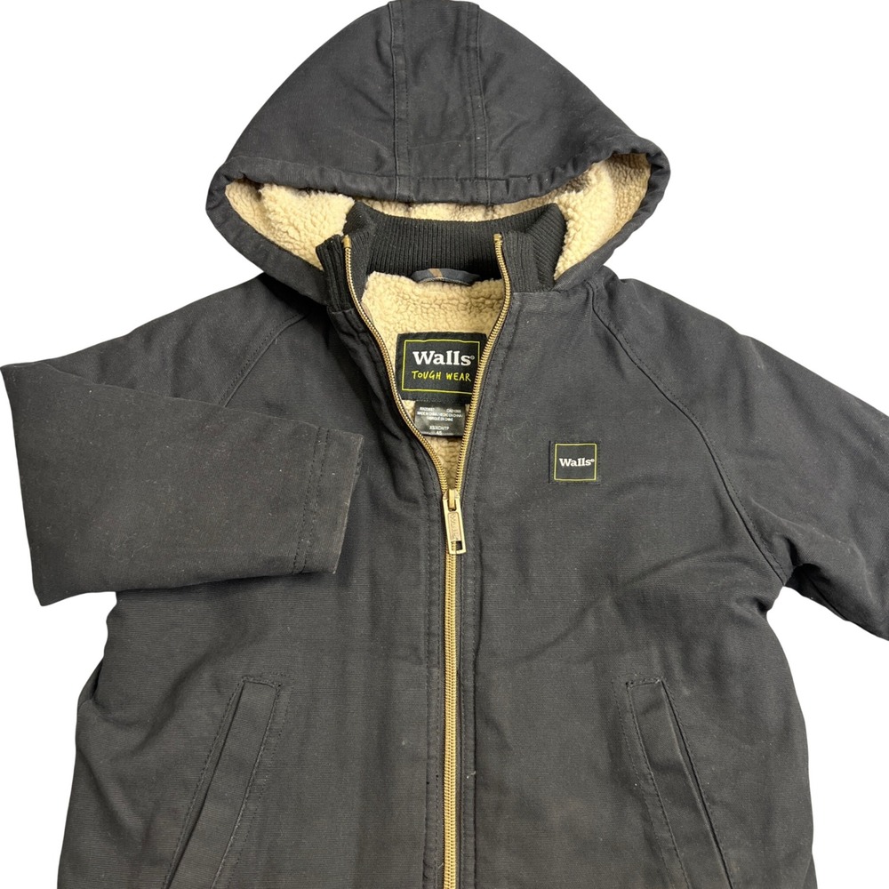 Walls Tough Wear Kids Black Sherpa Lined Hooded Work Jacket Size 4/5